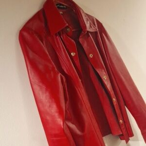 Red Leather Jacket with Gold Buttons
